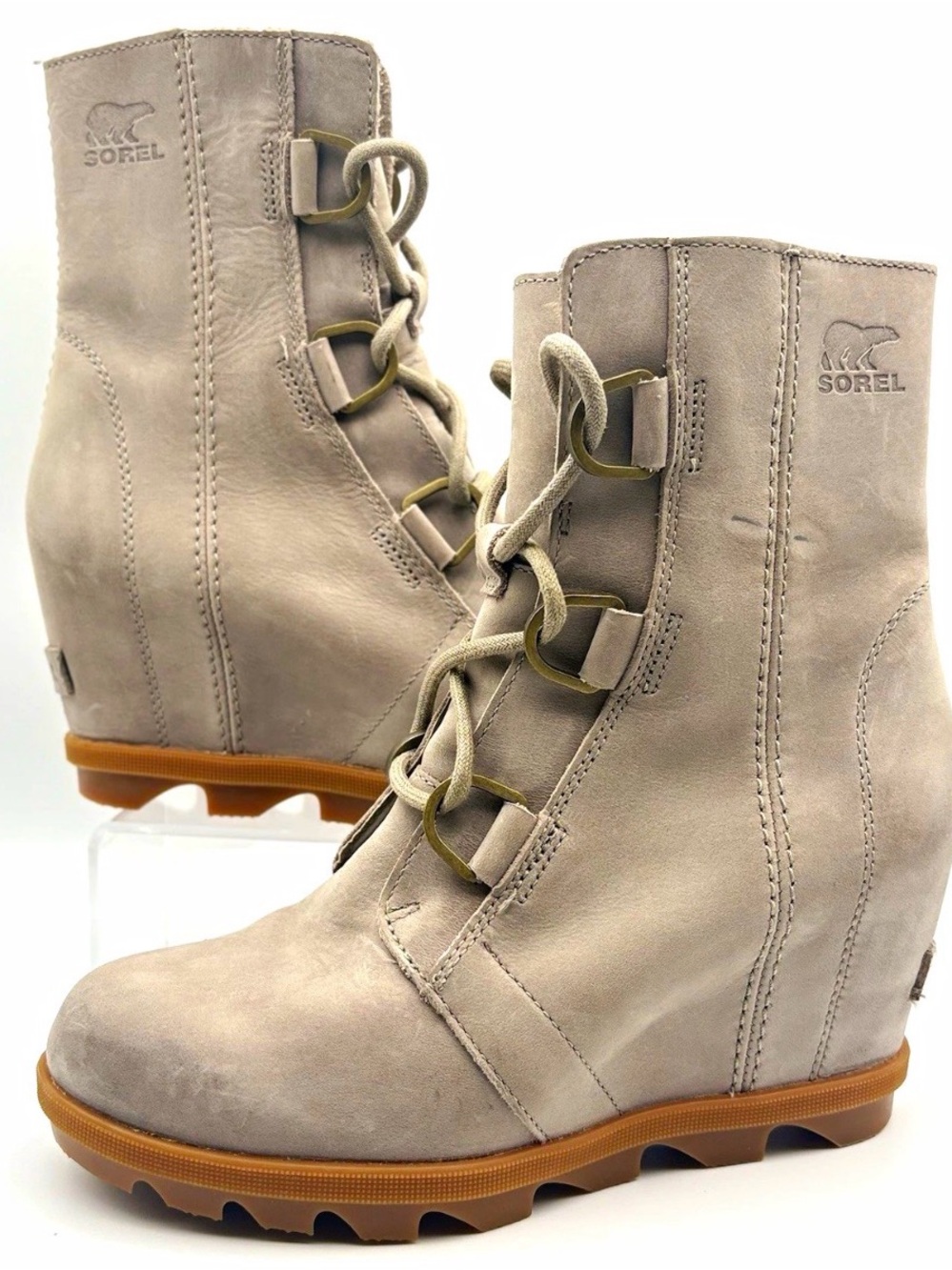 Sorel Taupe Wedge Lace-Up Boots with Gum Sole